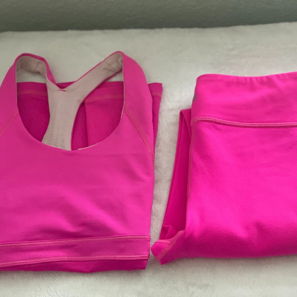 LULULEMON Pink Matching Set Pants and Tank Top w Support B/C Cup Size 2